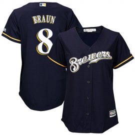 Milwaukee Brewers #8 Ryan Braun Navy Blue Alternate Womens Stitched MLB Jersey