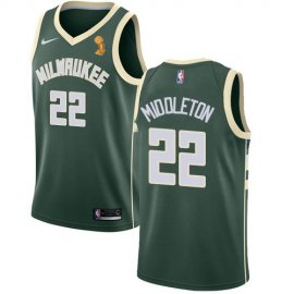 Nike Milwaukee Bucks #22 Khris Middleton Youth 2021 NBA Finals Champions Swingman Icon Edition Jersey Green Youth