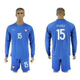 France #15 Pogba Home Long Sleeves Soccer Country Jersey