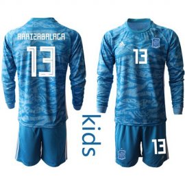 Spain #13 Arrizabalaga Blue Long Sleeves Goalkeeper Kid Soccer Country Jersey