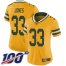 Nike Green Bay Packers #33 Aaron Jones Yellow Womens Stitched NFL Limited Rush 100th Season Jersey