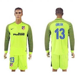 Atletico Madrid #13 Oblak Shiny Green Goalkeeper Long Sleeves Soccer Club Jersey