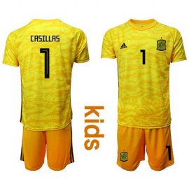 Spain #1 Casillas Yellow Goalkeeper Kid Soccer Country Jersey