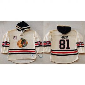 Chicago Blackhawks #81 Marian Hossa Cream Heavyweight Pullover Hoodie Stitched NHL Jersey