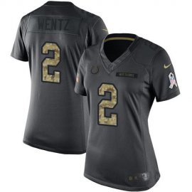 Indianapolis Colts #2 Carson Wentz Black Womens Stitched NFL Limited 2016 Salute to Service Jersey