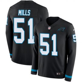 Nike Carolina Panthers #51 Sam Mills Black Team Color Mens Stitched NFL Limited Therma Long Sleeve Jersey