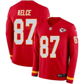 Nike Kansas City Chiefs #87 Travis Kelce Red Team Color Mens Stitched NFL Limited Therma Long Sleeve Jersey