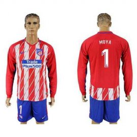 Atletico Madrid #1 Moya Home Long Sleeves Soccer Club Jersey