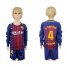 Barcelona #4 I.Rakitic Home Long Sleeves Kid Soccer Club Jersey