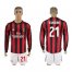 AC Milan #21 Vangioni Home Long Sleeves Soccer Club Jersey