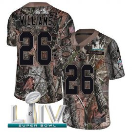 Nike Kansas City Chiefs #26 Damien Williams Camo Super Bowl LIV 2020 Youth Stitched NFL Limited Rush Realtree Jersey