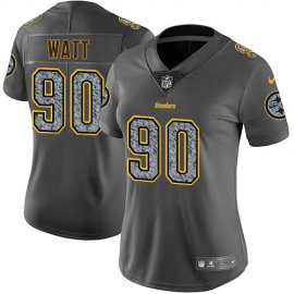 Nike Pittsburgh Steelers #90 T. J. Watt Gray Static Womens Stitched NFL Vapor Untouchable Limited Jersey