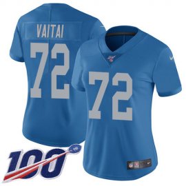 Nike Detroit Lions #72 Halapoulivaati Vaitai Blue Throwback Womens Stitched NFL 100th Season Vapor Untouchable Limited Jersey