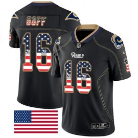 Nike Los Angeles Rams #16 Jared Goff Black Mens Stitched NFL Limited Rush USA Flag Jersey