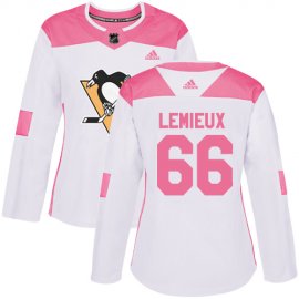 Adidas Pittsburgh Penguins #66 Mario Lemieux White/Pink Authentic Fashion Womens Stitched NHL Jersey