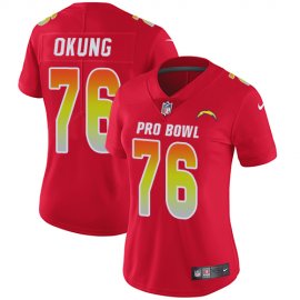 Nike Los Angeles Chargers #76 Russell Okung Red Womens Stitched NFL Limited AFC 2018 Pro Bowl Jersey