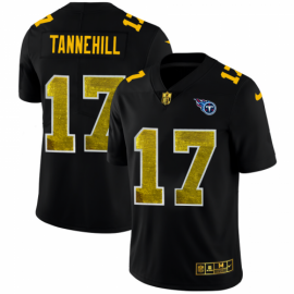 Tennessee Titans #17 Ryan Tannehill Mens Black Nike Golden Sequin Vapor Limited NFL Jersey