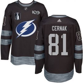 Adidas Tampa Bay Lightning #81 Erik Cernak Black 2022 Stanley Cup Final Patch 100th Anniversary Stitched NHL Jersey Mens