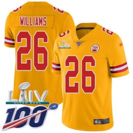 Nike Kansas City Chiefs #26 Damien Williams Gold Super Bowl LIV 2020 Mens Stitched NFL Limited Inverted Legend 100th Season Jersey