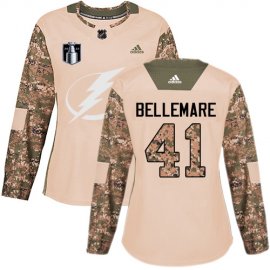 Adidas Tampa Bay Lightning #41 Pierre-Edouard Bellemare Camo Womens Authentic 2022 Stanley Cup Final Patch Veterans Day Stitched NHL Jersey Womens