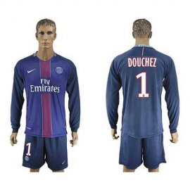 Paris Saint-Germain #1 Douchez Home Long Sleeves Soccer Club Jersey