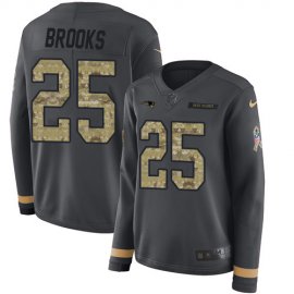 Nike New England Patriots #25 Terrence Brooks Anthracite Salute to Service Womens Stitched NFL Limited Therma Long Sleeve Jersey