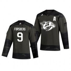 Nashville Predators #9 Filip Forsberg Adidas 2019 Veterans Day Mens Authentic Practice NHL Jersey Camo