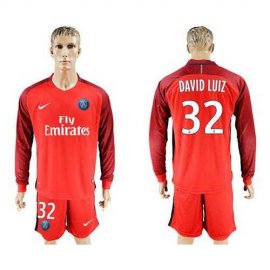 Paris Saint-Germain #32 David Luiz Red Long Sleeves Soccer Club Jersey