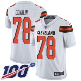 Nike Cleveland Browns #78 Jack Conklin White Mens Stitched NFL 100th Season Vapor Untouchable Limited Jersey