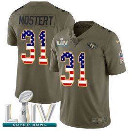 Nike San Francisco 49ers #31 Raheem Mostert Olive/USA Flag Super Bowl LIV 2020 Mens Stitched NFL Limited 2017 Salute To Service Jersey