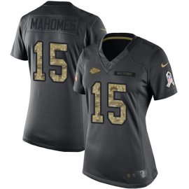 Nike Kansas City Chiefs #15 Patrick Mahomes Black Womens Stitched NFL Limited 2016 Salute to Service Jersey