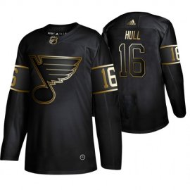 Adidas St. Louis Blues #16 Brett Hull Mens 2019 Black Golden Edition Retired Player Authentic Stitched NHL Jersey