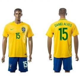 Brazil #15 Daniel Alves Home Soccer Country Jersey