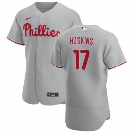 Philadelphia Phillies #17 Rhys Hoskins Mens Nike Gray Road 2020 Authentic Player MLB Jersey