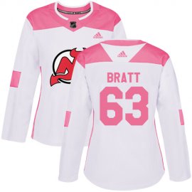 Adidas New Jersey Devils #63 Jesper Bratt White/Pink Authentic Fashion Womens Stitched NHL Jersey