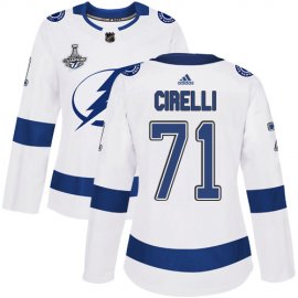 Adidas Tampa Bay Lightning #71 Anthony Cirelli White Road Authentic Womens 2020 Stanley Cup Champions Stitched NHL Jersey
