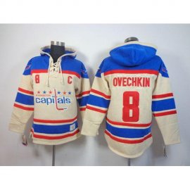 Washington Capitals #8 Alex Ovechkin Cream Sawyer Hooded Sweatshirt Stitched NHL Jersey