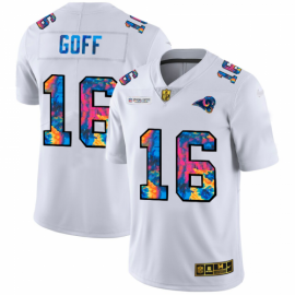Los Angeles Rams #16 Jared Goff Mens White Nike Multi-Color 2020 NFL Crucial Catch Limited NFL Jersey