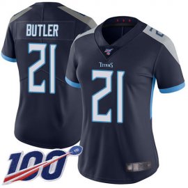 Nike Tennessee Titans #21 Malcolm Butler Navy Blue Team Color Womens Stitched NFL 100th Season Vapor Limited Jersey