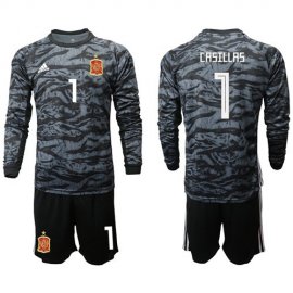 Spain #1 Casillas Black Long Sleeves Goalkeeper Soccer Country Jersey