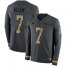 Nike Carolina Panthers #7 Kyle Allen Anthracite Salute to Service Mens Stitched NFL Limited Therma Long Sleeve Jersey