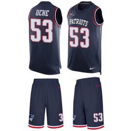 Nike New England Patriots #53 Josh Uche Navy Blue Team Color Mens Stitched NFL Limited Tank Top Suit Jersey