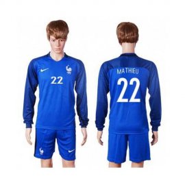 France #22 Mathieu Home Long Sleeves Soccer Country Jersey