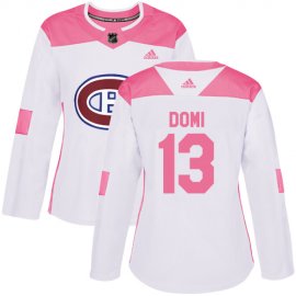 Adidas Montreal Canadiens #13 Max Domi White/Pink Authentic Fashion Womens Stitched NHL Jersey