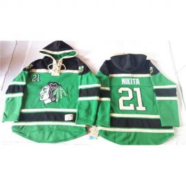 Chicago Blackhawks #21 Stan Mikita Green St. Patricks Day McNary Lace Hoodie Stitched NHL Jersey