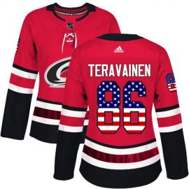 Adidas Carolina Hurricanes #86 Teuvo Teravainen Red Home Authentic USA Flag Womens Stitched NHL Jersey