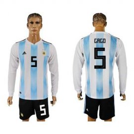 Argentina #5 Gago Home Long Sleeves Soccer Country Jersey