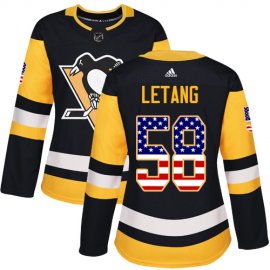 Adidas Pittsburgh Penguins #58 Kris Letang Black Home Authentic USA Flag Womens Stitched NHL Jersey