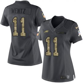 Nike Philadelphia Eagles #11 Carson Wentz Black Womens Stitched NFL Limited 2016 Salute to Service Jersey