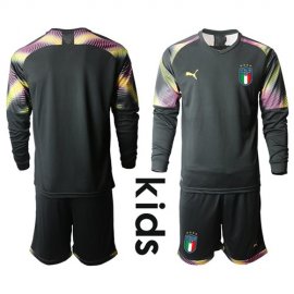 Italy Blank Black Goalkeeper Long Sleeves Kid Soccer Country Jersey